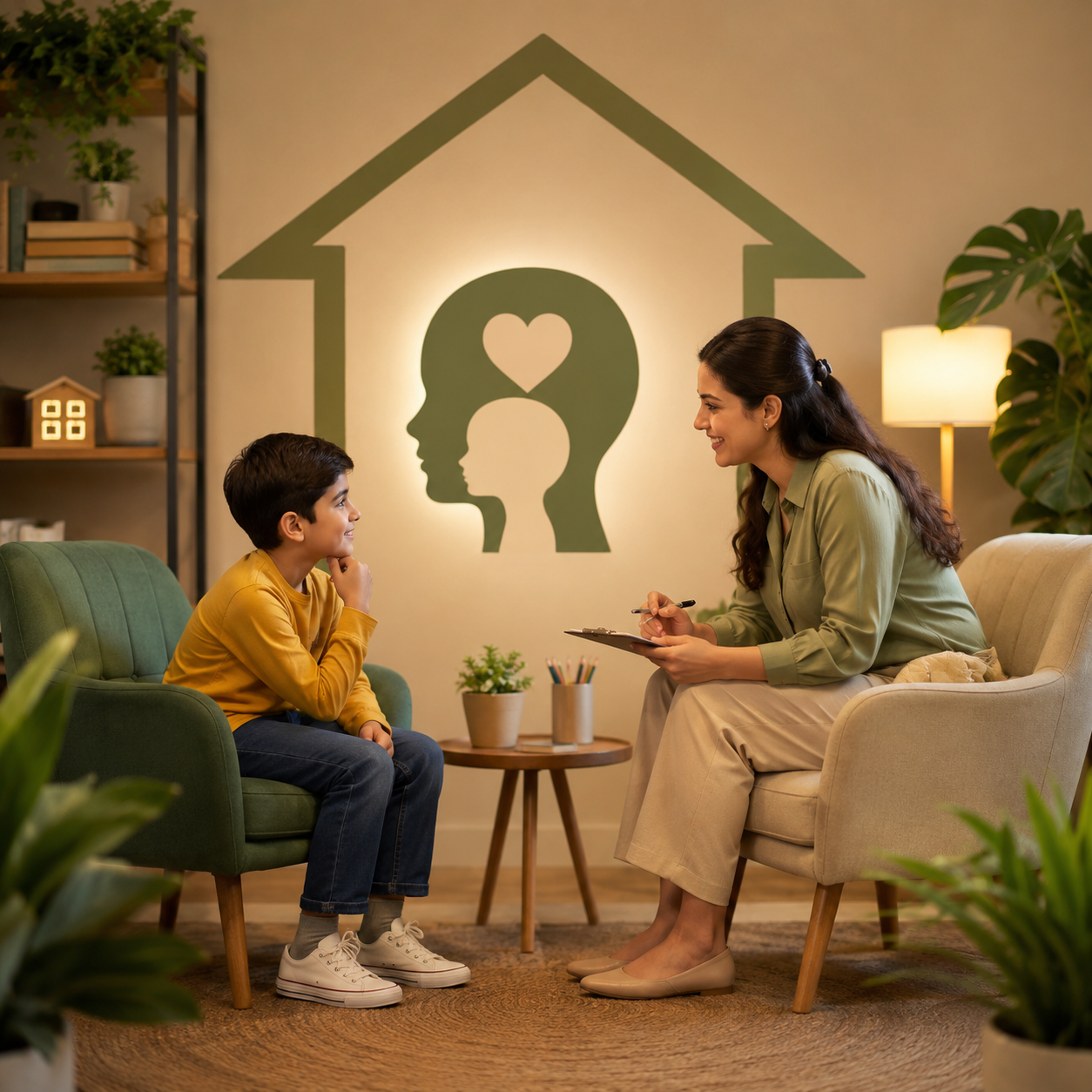 A child and therapist interacting with play materials