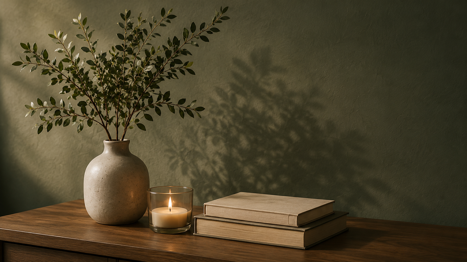 Cozy still life with candle and books